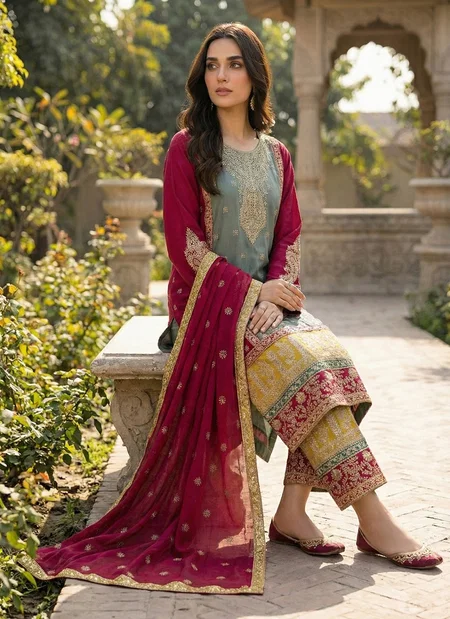 KB 3306 Heavy Chinon Embroidery Work Top With Bottom Dupatta Wholesale In India